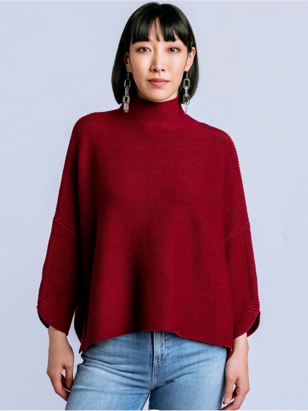 Kerisma Boho Mock Neck Poncho Sweater - Plum Berry One Size